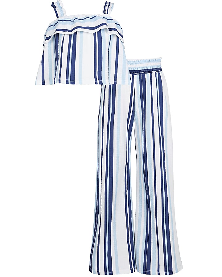 Age 13+ girls blue stripe frill cami top