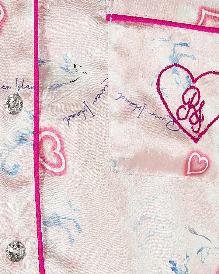 Girls pink unicorn satin pyjamas set