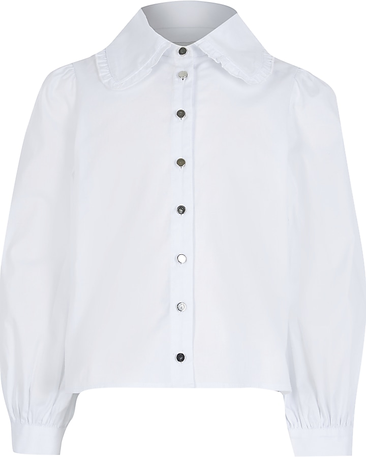 Girls white oversized collar shirt