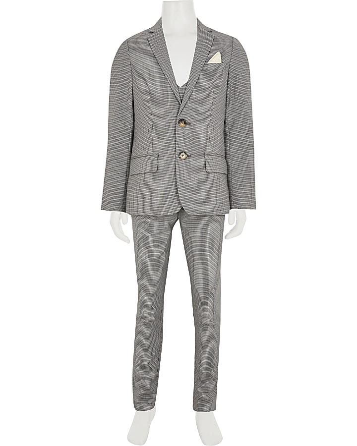 Boys grey check 3 piece suit