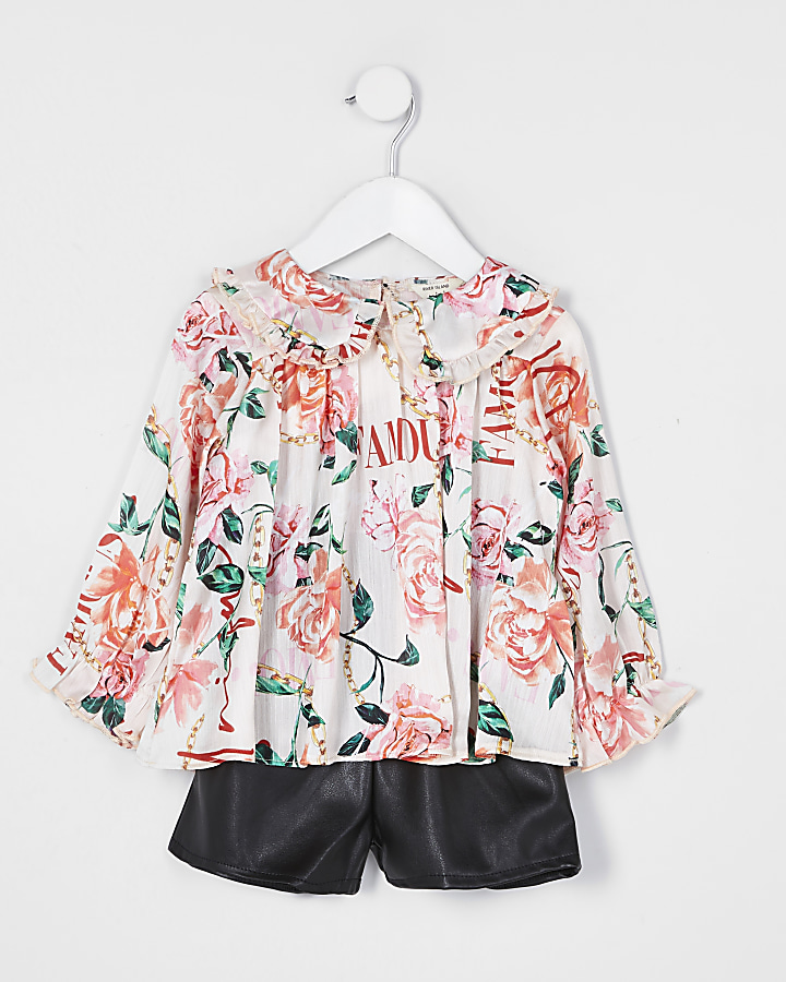 Mini girls floral print top and shorts outfit