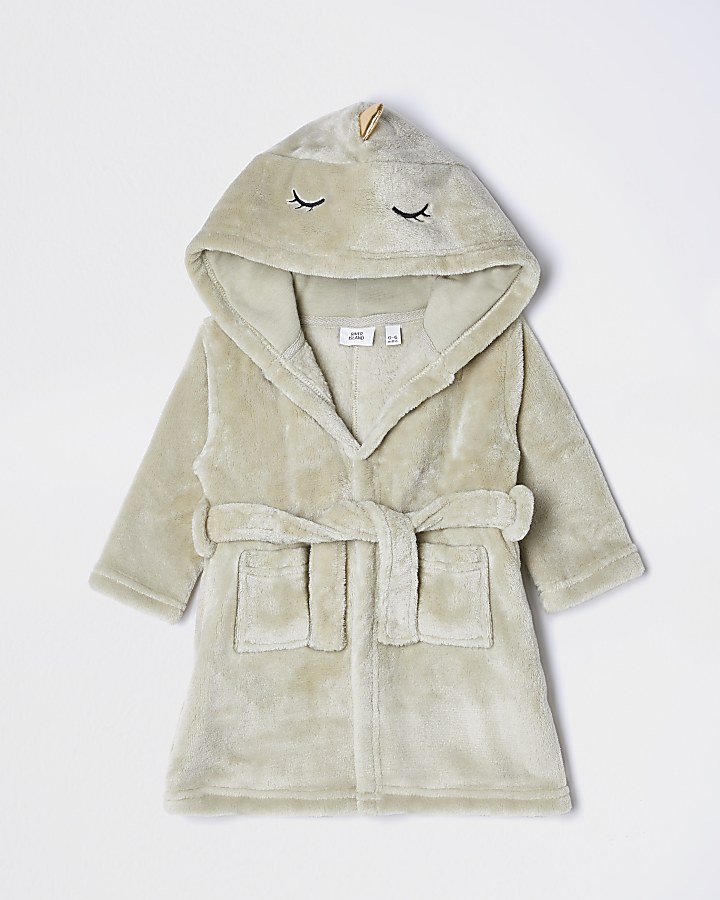 Baby khaki dino belted dressing gown