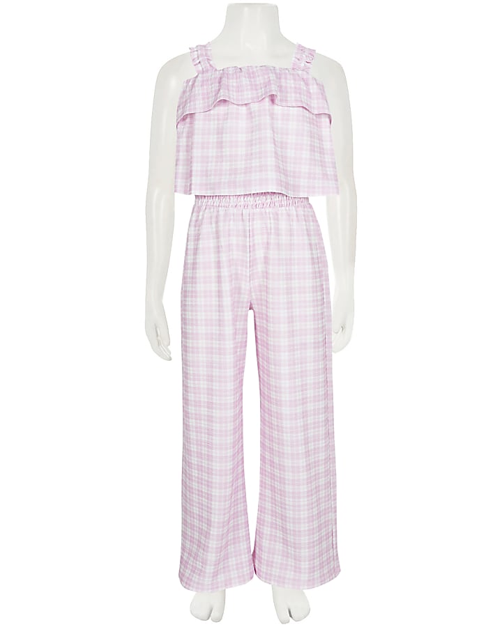 Girls purple  gingham cami and trouser outfit