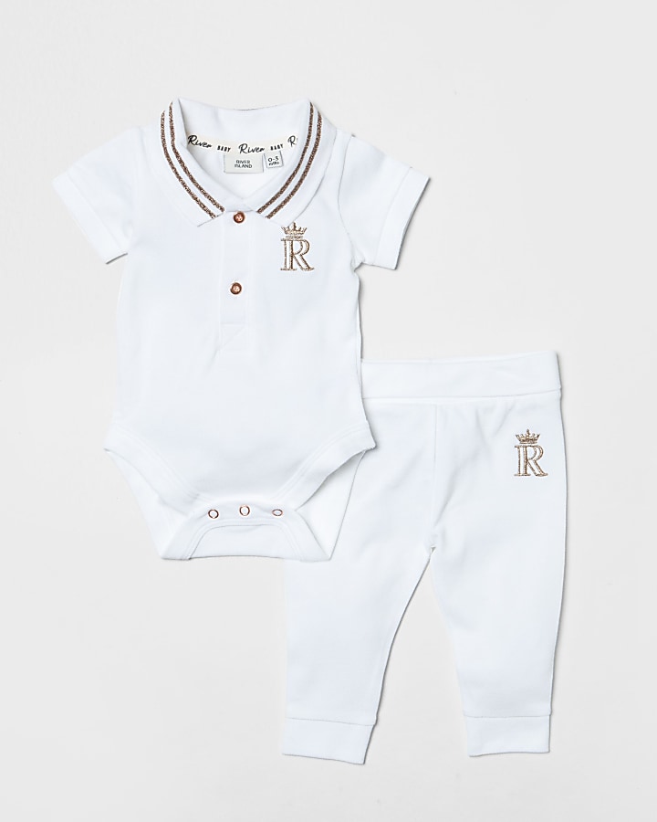 Baby white polo bodysuit outfit