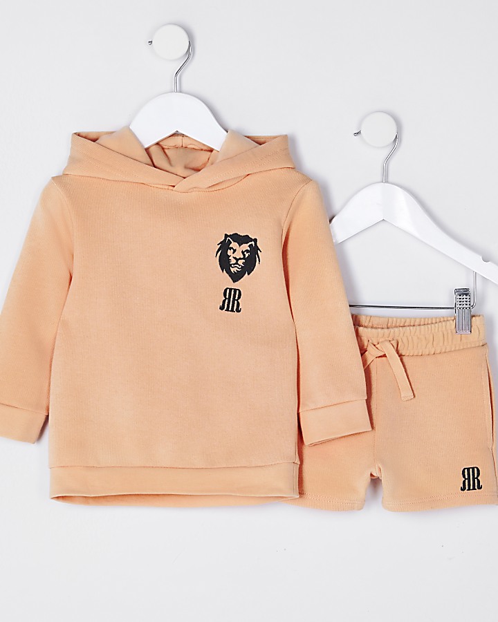Mini boys coral lion hoodie outfit