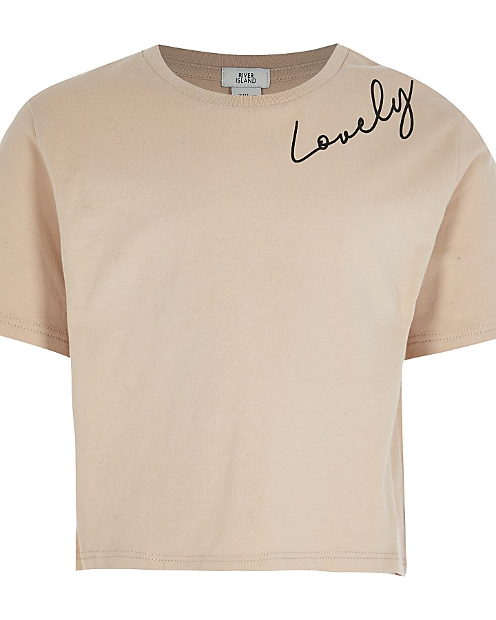 Girls beige 'Lovely' t-shirt