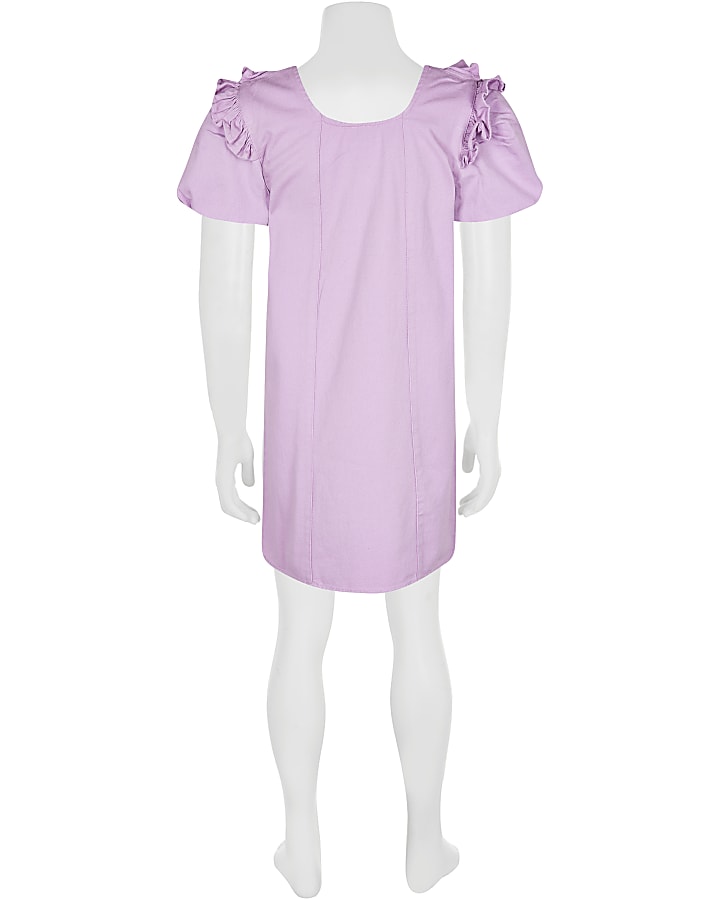 Girls purple bubble sleeve denim shirt dress