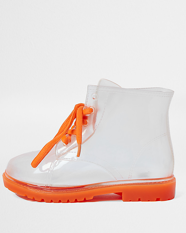 Girls white vinyl laced wellington boots