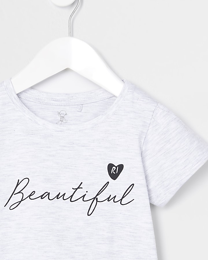 Mini girls grey 'Beautiful' slogan t-shirt