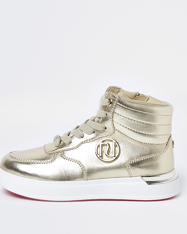 Girls gold high top trainers