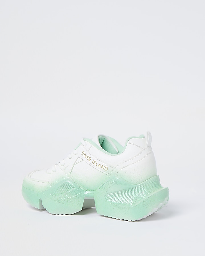 Girls green ombre fade glitter chunky trainer