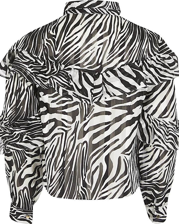 Girls black zebra frill shirt
