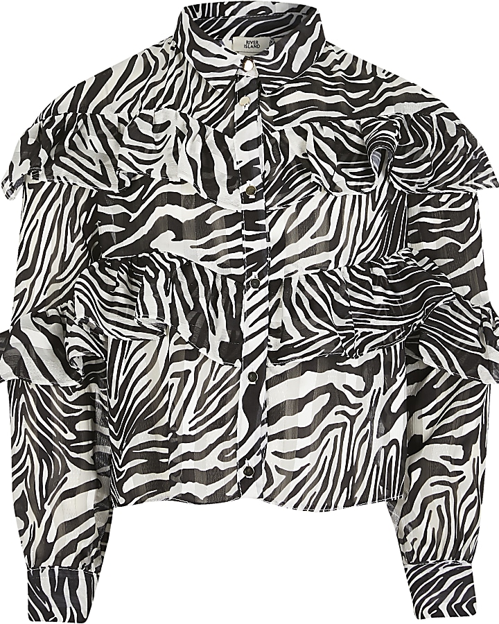 Girls black zebra frill shirt