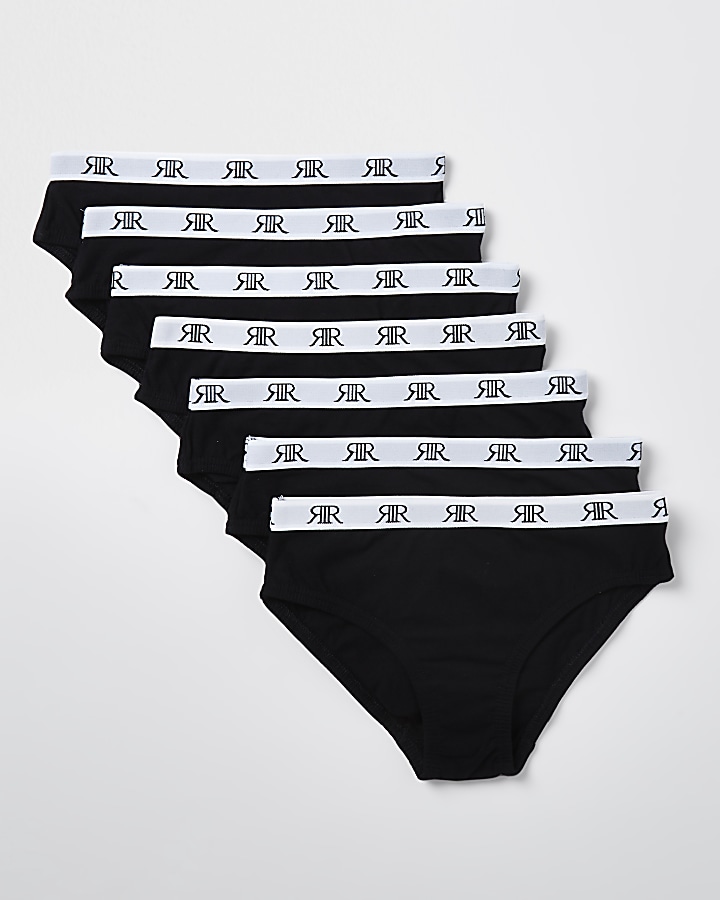Girls black 'RIR' waistband briefs 7 pack