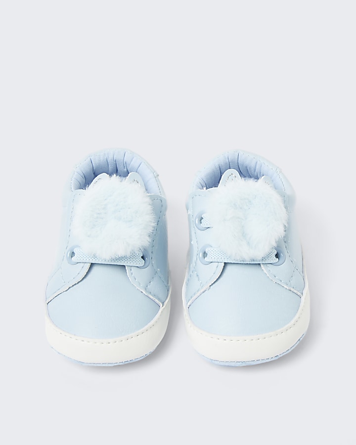 Baby blue bunny pom pom sneakers
