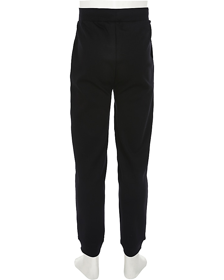 Girls black faux leather front joggers