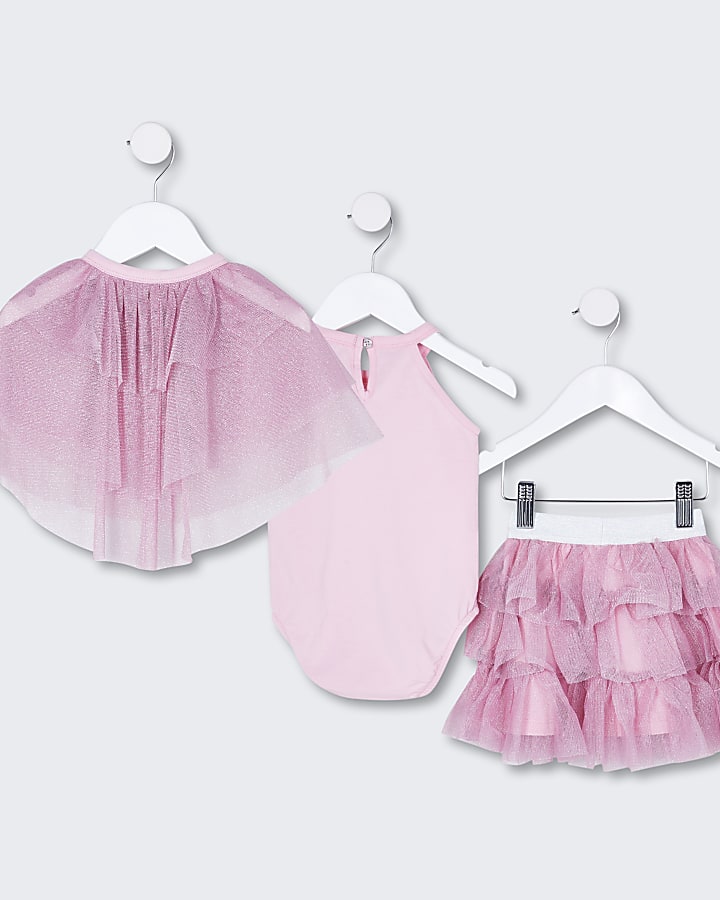 Mini girls pink tutu skirt and cape outfit