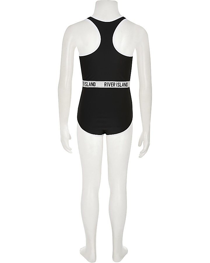 Girls black 'River Island' belted swimsuit
