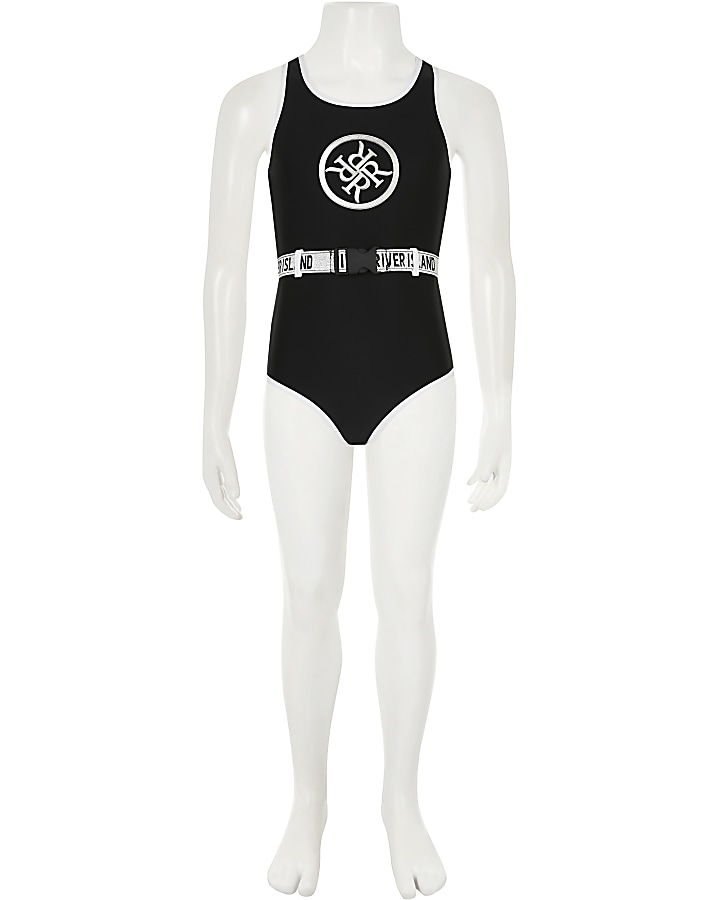 Girls black 'River Island' belted swimsuit