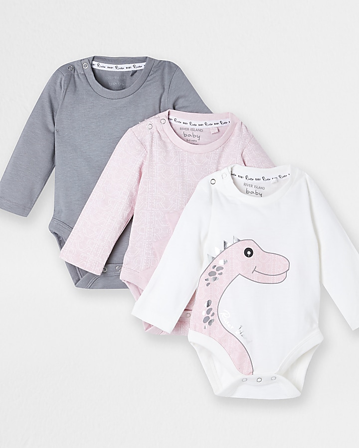 Baby pink dino baby grows 3 pack
