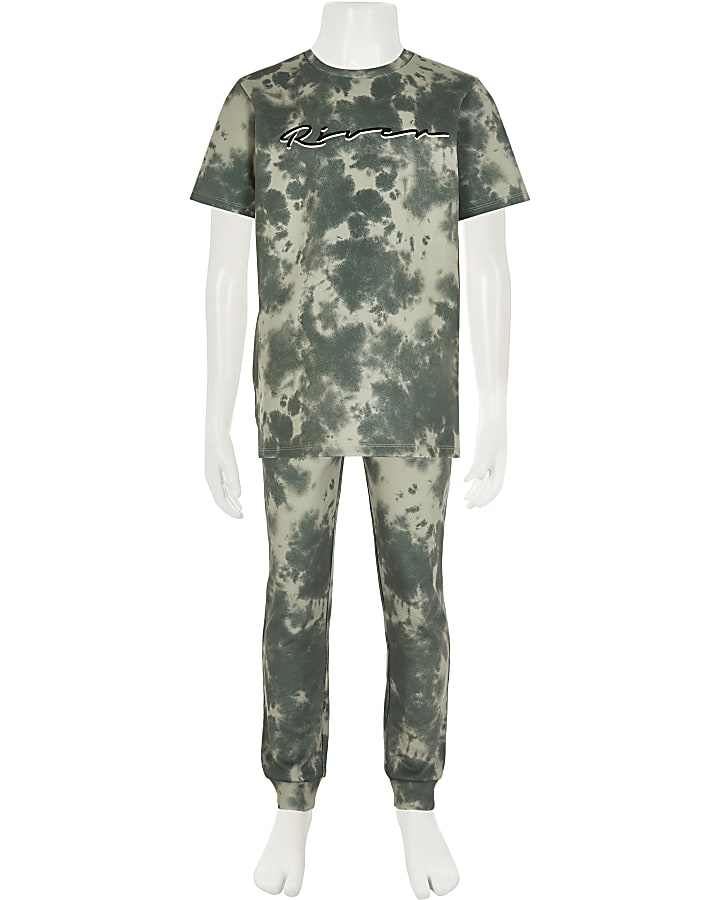 Boys khaki tie dye t-shirt and joggers outfit