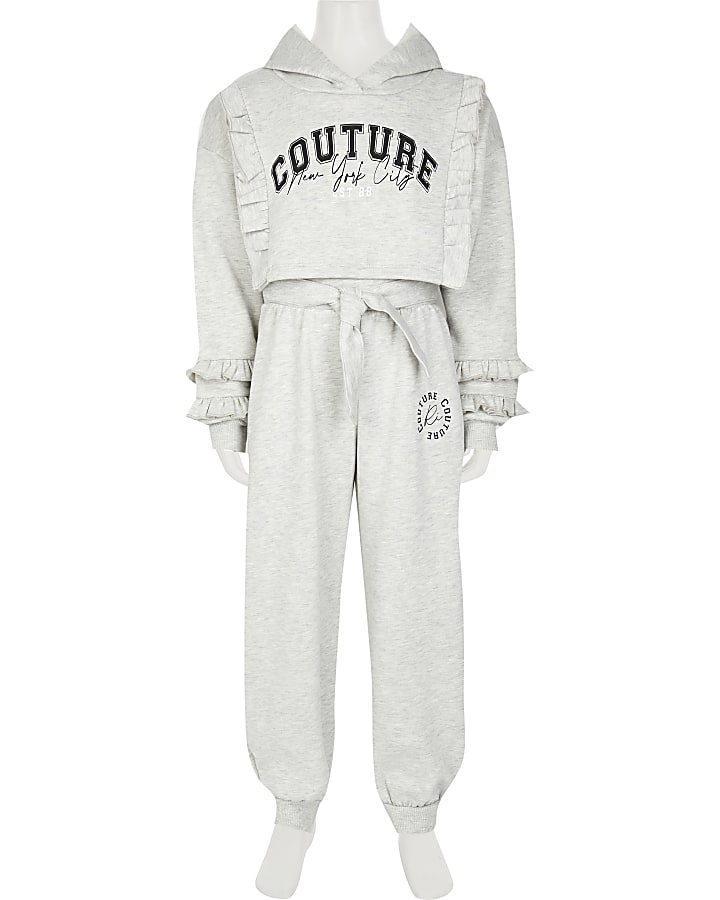 Girls grey 'Couture' print hoodie outfit