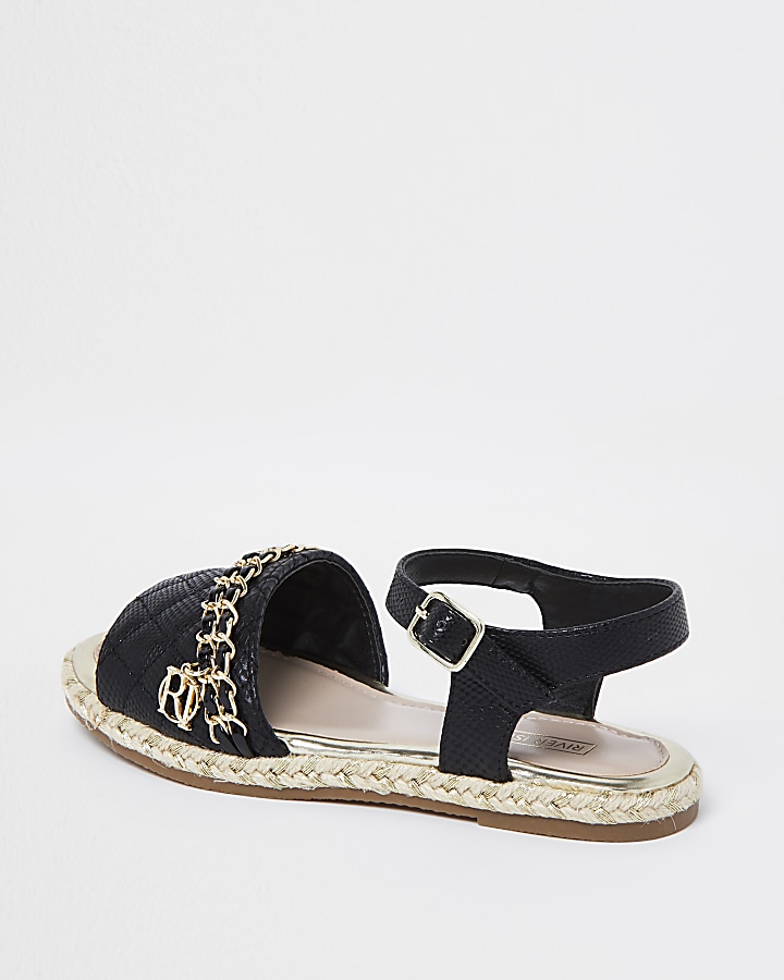 Girls black quilted chain sandals