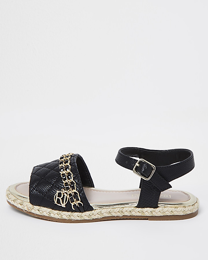 Girls black quilted chain sandals