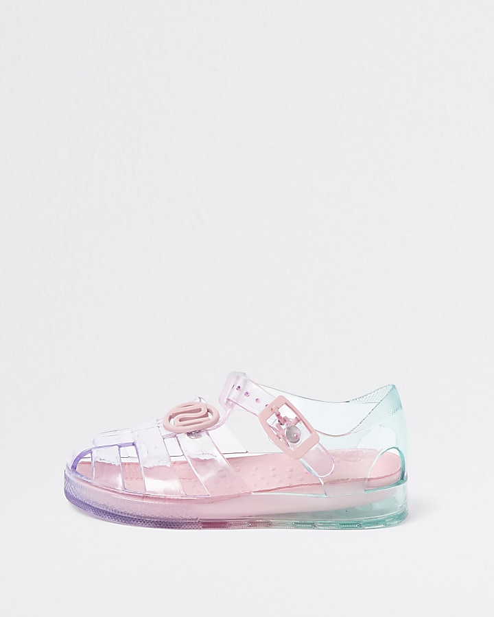 Mini girls pink pastel rainbow jelly sandals
