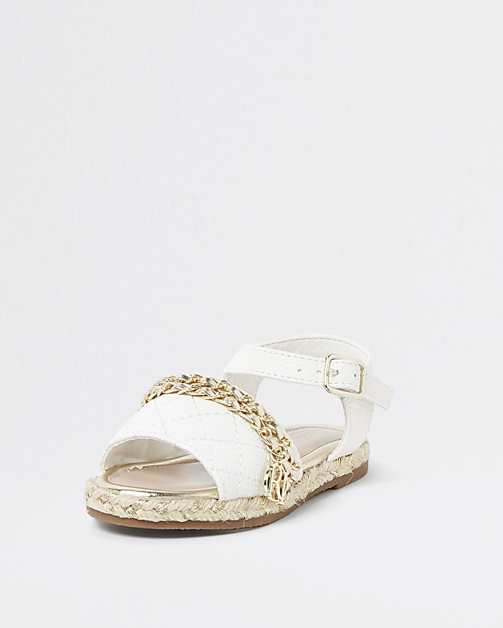 Mini girls white quilted chain sandals