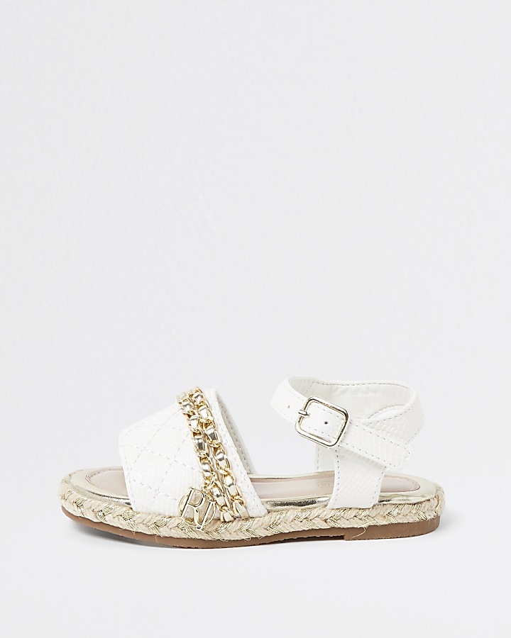 Mini girls white quilted chain sandals