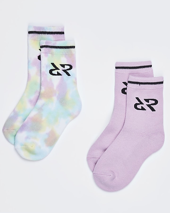 Girls pink tie dye sports socks 2 pack