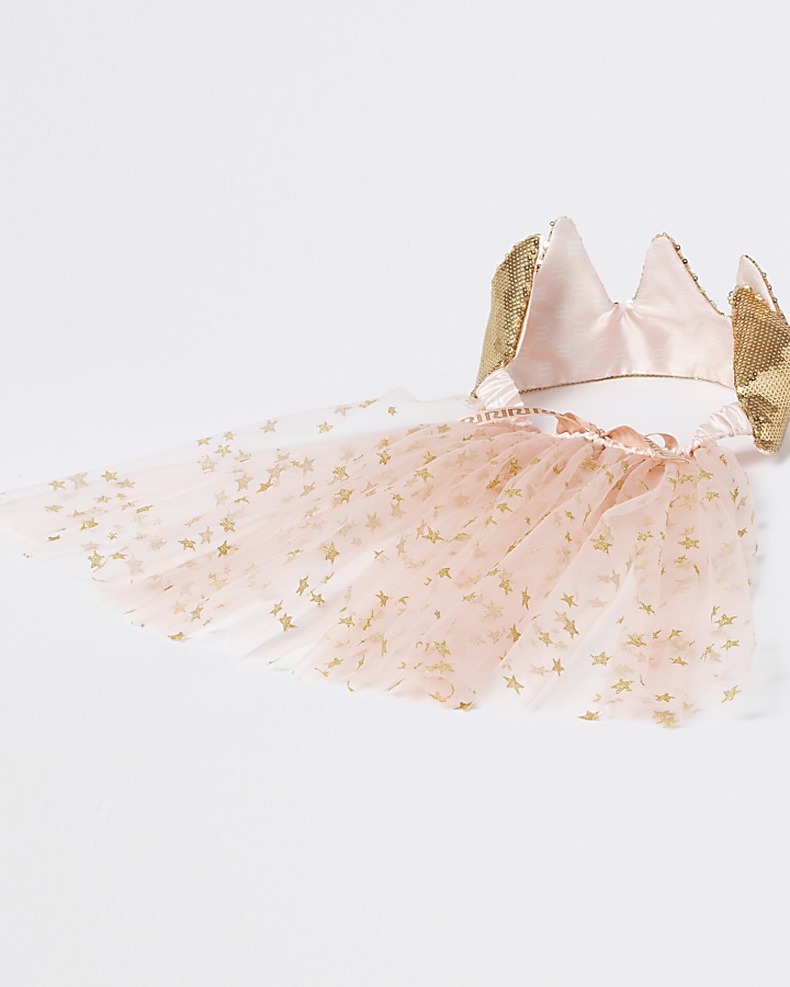 Girls pink crown with veil headband