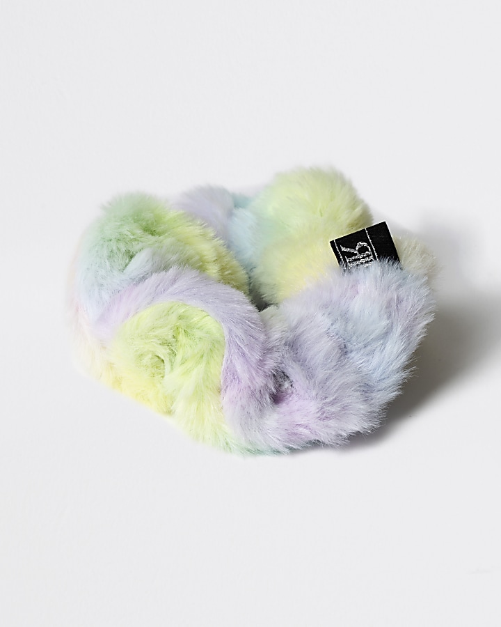 Girls pink rainbow faux fur scrunchie