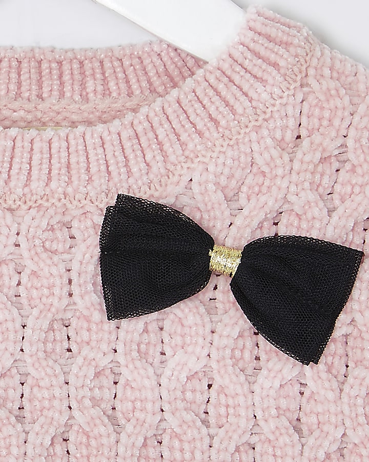 Mini girls pink bow jumper and leggings set