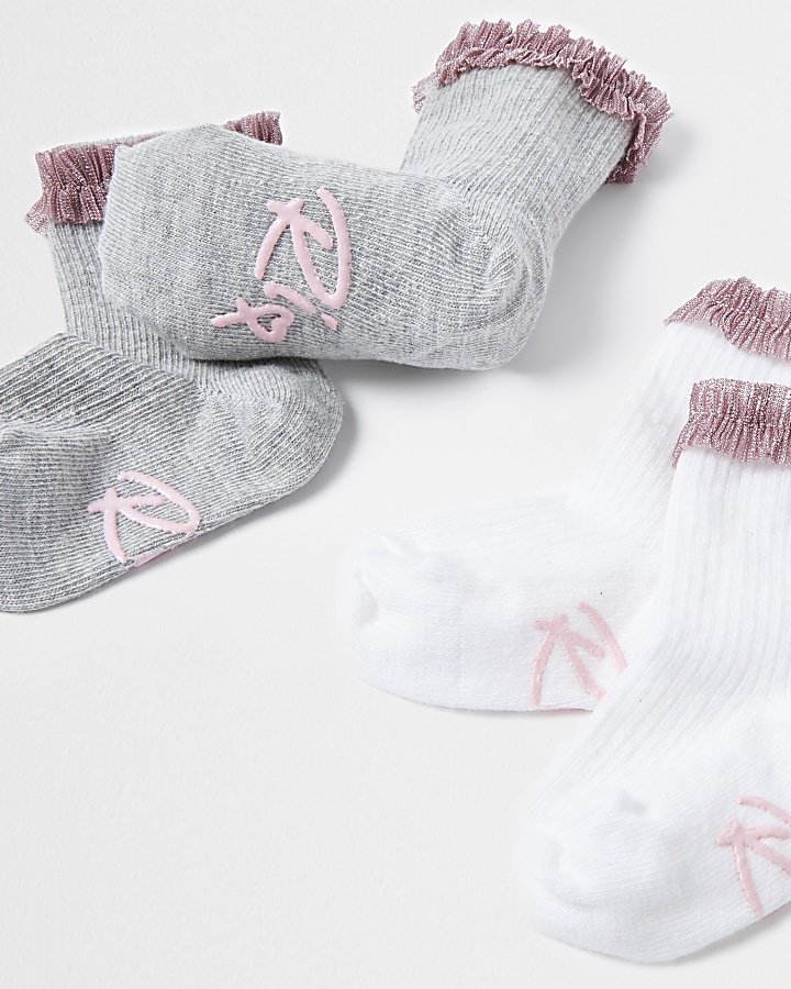 Mini girls grey frill socks 2 pack