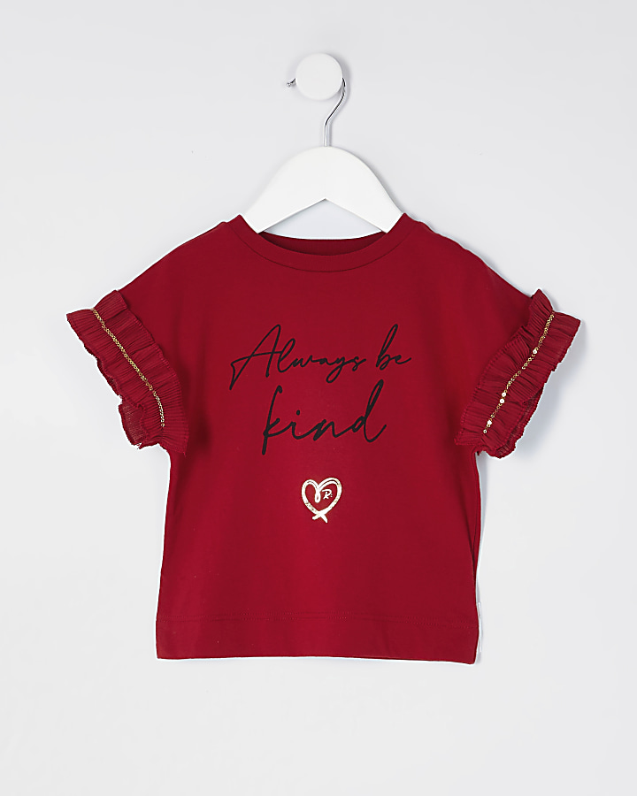 Mini girls red ruffle sleeve t-shirt