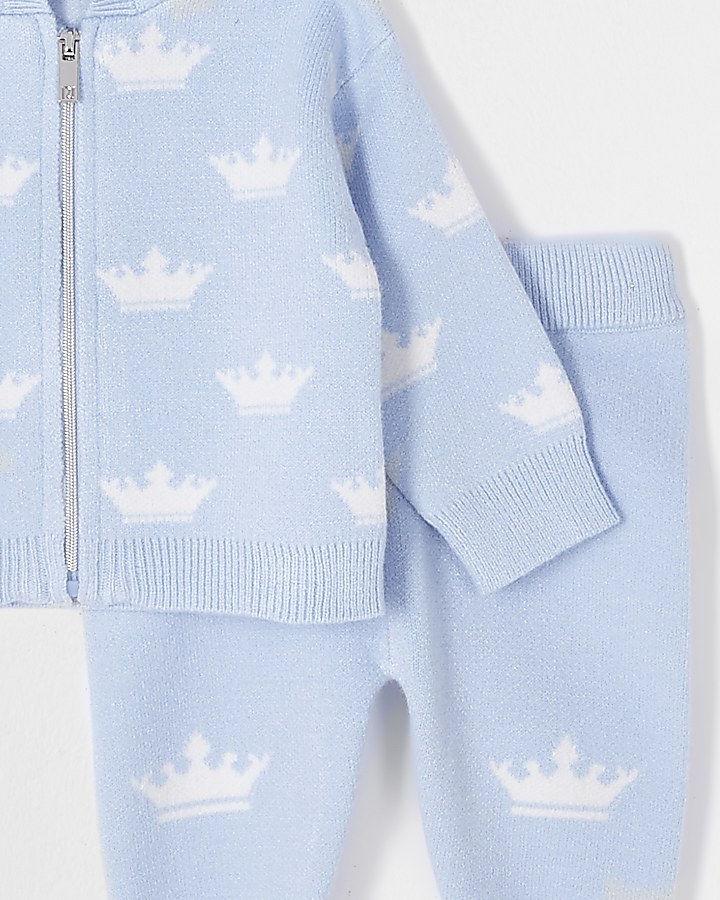 Baby blue crown knit cardigan outfit