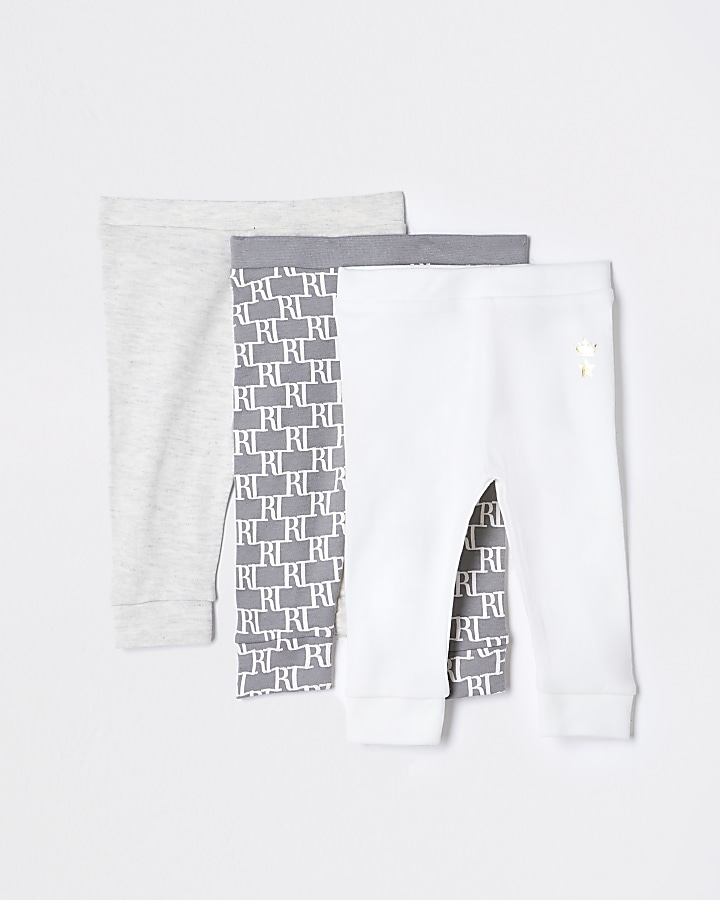 Baby grey monogram leggings 3 pack