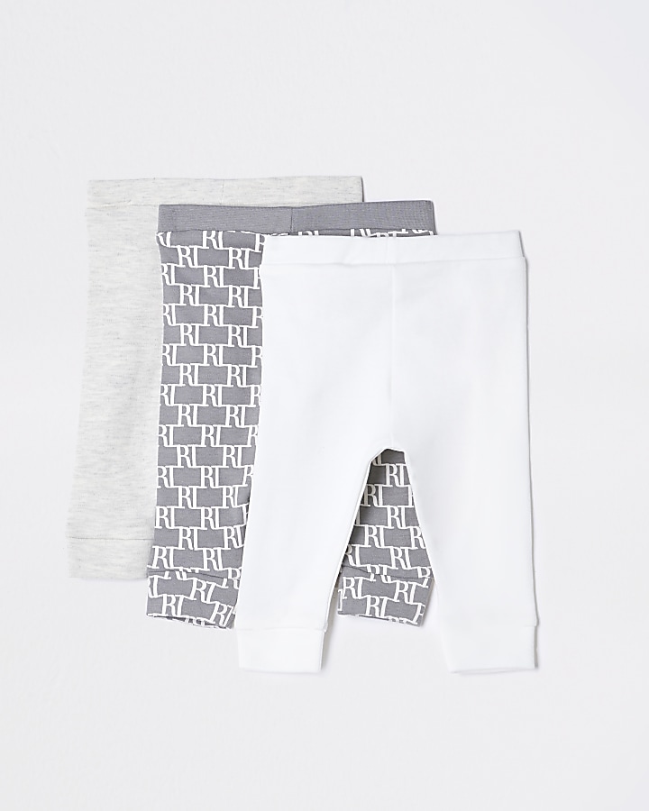 Baby grey monogram leggings 3 pack