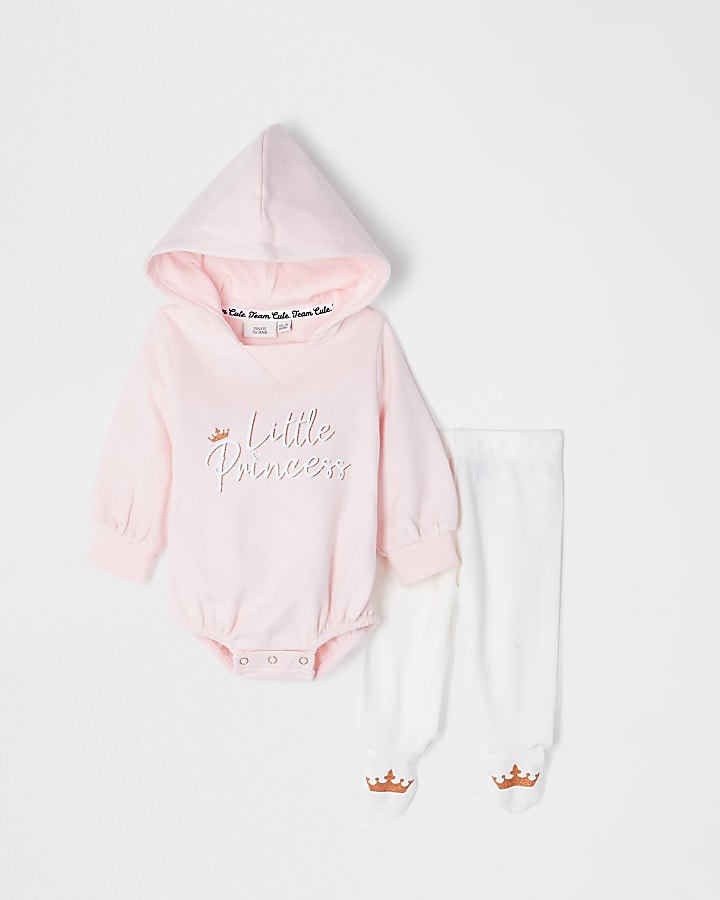 Baby pink princess hooded bodysuit outfit