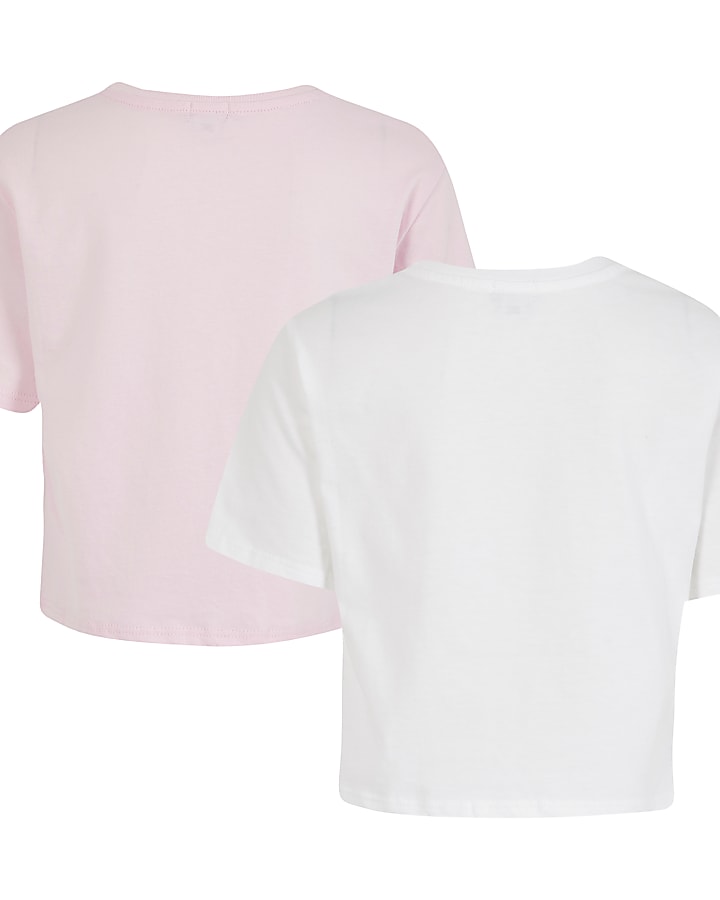 Girls pink 'Couture' print t-shirts 2 pack