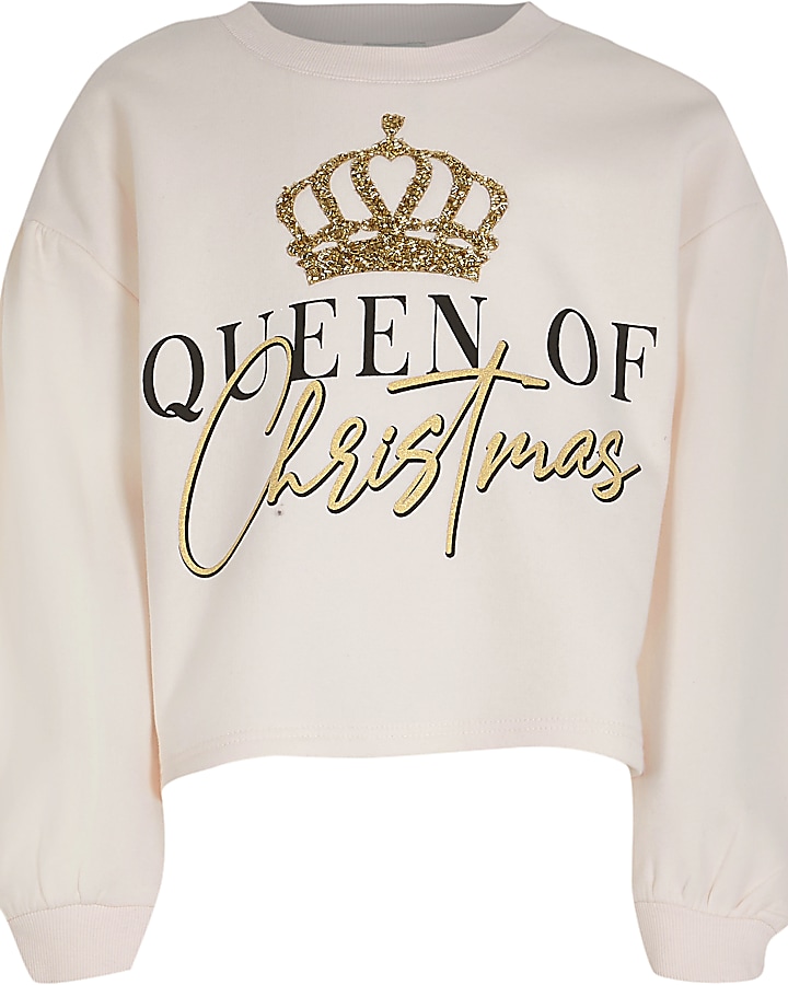 Girls pink 'Queen Of Christmas' sweatshirt