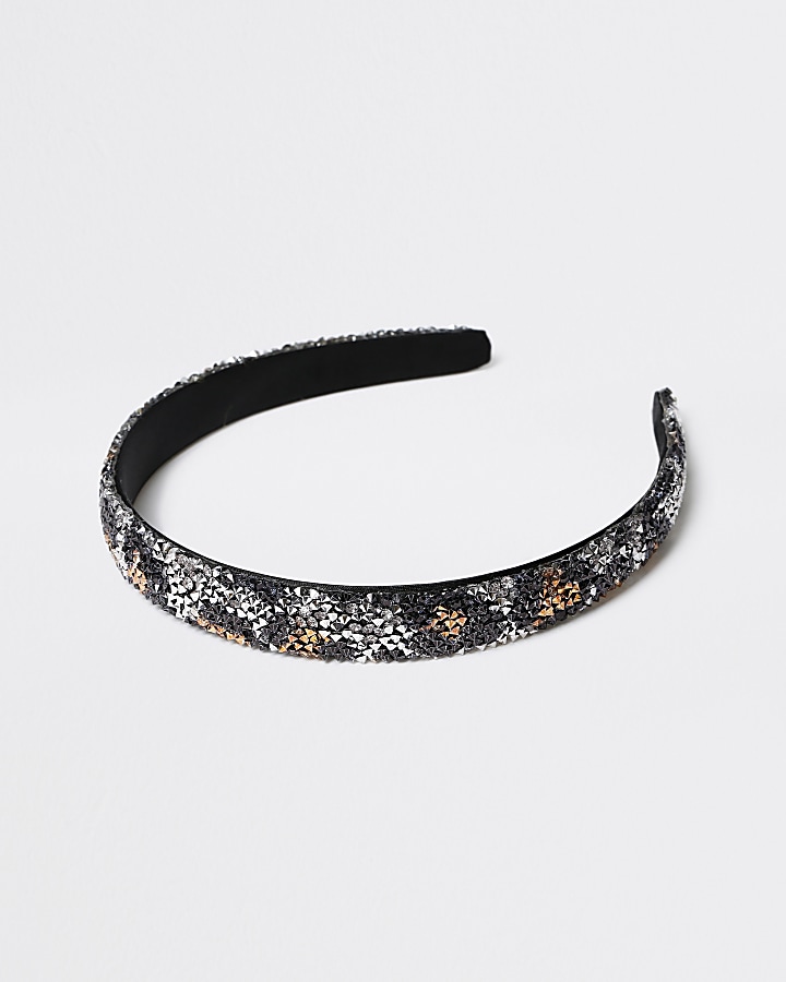 Girls brown leopard diamante headband