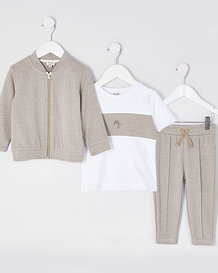 Mini boys grey check blocked 3 piece outfit