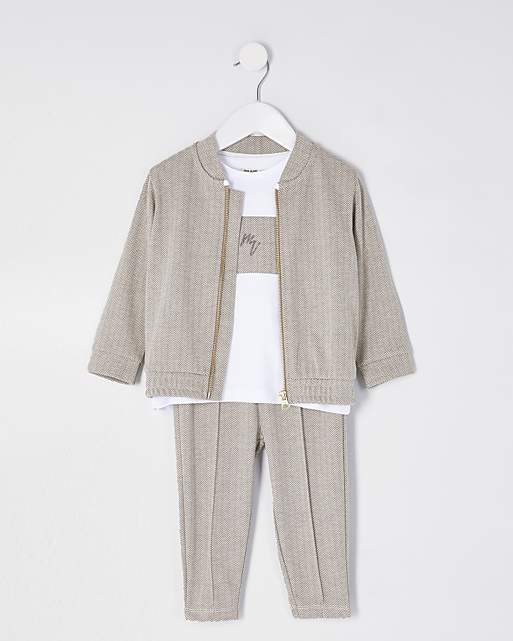 Mini boys grey check blocked 3 piece outfit