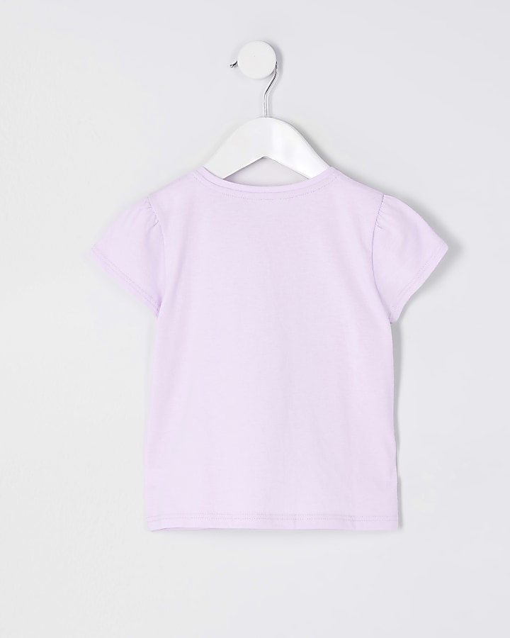 Mini girls purple 'L'amour' print t-shirt
