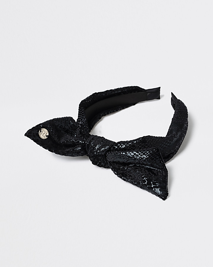 Black snake print bow headband