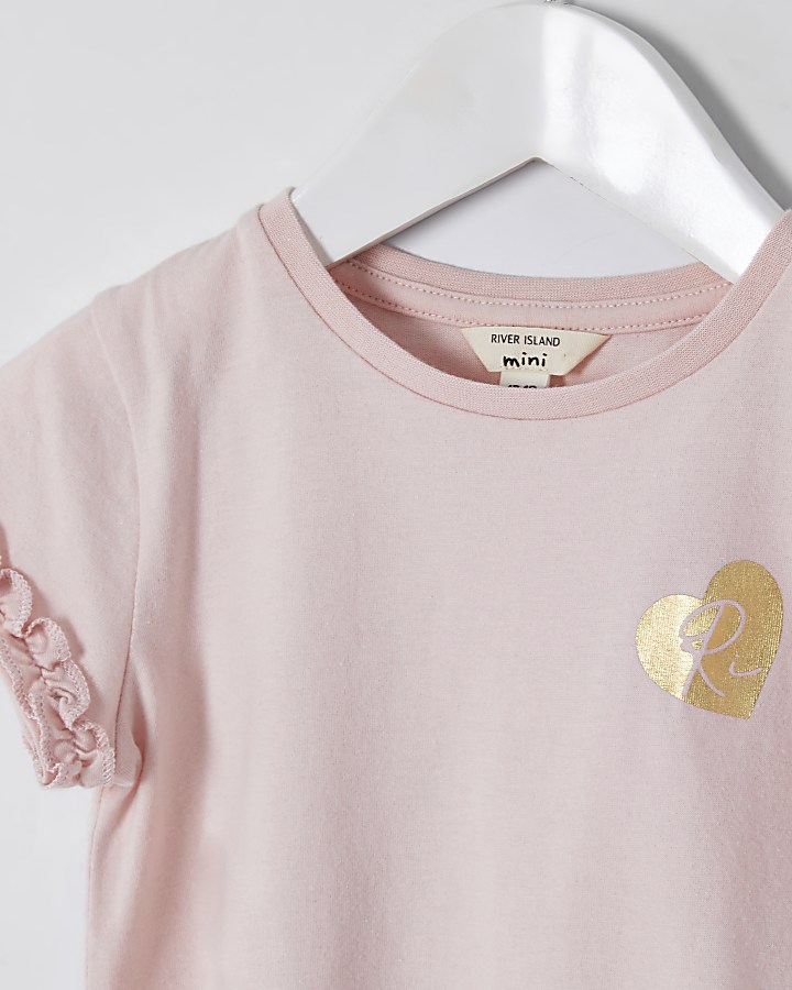Mini girls pink RI ruffle sleeve t-shirt