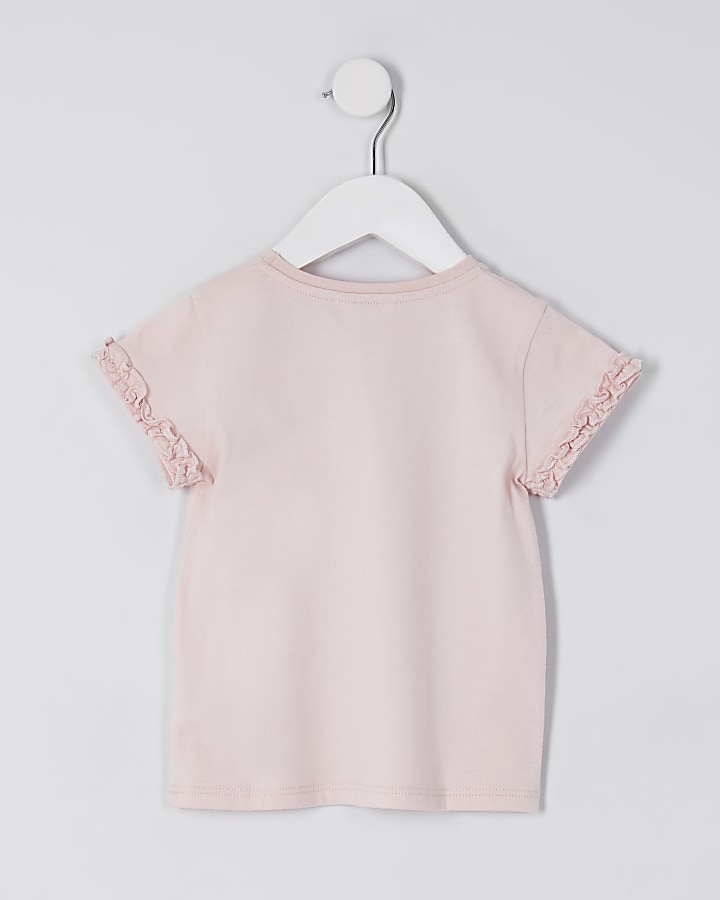 Mini girls pink RI ruffle sleeve t-shirt
